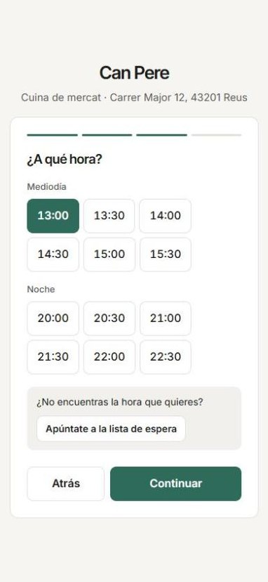 Pàgina de reserves d'un restaurant vista al mòbil